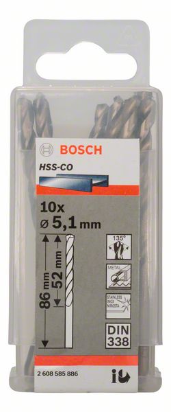 PRO 5,1×52×86 mm Stainless Steel HSS-Co spiralna burgija 10 kom.| 2608585886 - Slika 2