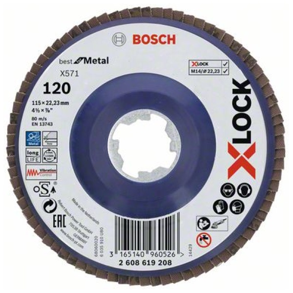 X-LOCK lamelne ploče, ravna verzija, plastična ploča, Ø115 mm, G 120, X571, Best for Metal, 1 komad | 2608619208