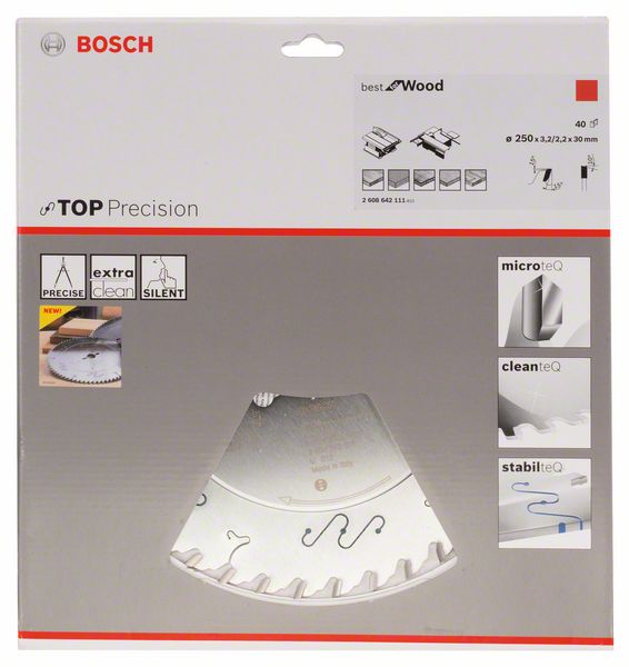 List kružne testere 250 x 30 mm / T40 Bosch Top Precision Best for Wood | 2608642111 - Slika 2