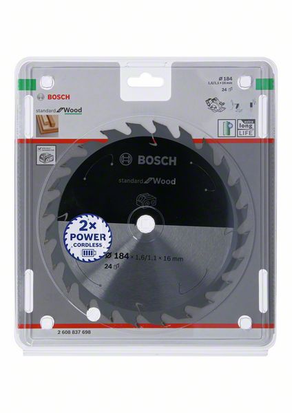 List kružne testere 184 x 1,6/1,1 x 16 / T24 Bosch Standard for Wood za akumulatorske testere | 2608837698 - Slika 2