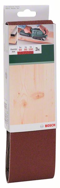 Bosch 3-delni set brusnih traka za tračne brusilice, crveni kvalitet P60, 80, 100 | 2609256221 - Slika 2