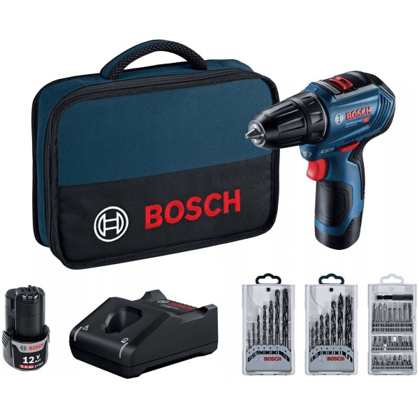 GSR 12V-30 Aku bušilica-odvrtač Bosch Professional 39-delni set pribora / 2 x 2,0Ah | 06019G9001