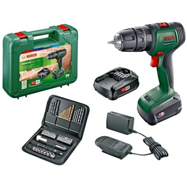 UniversalImpact 18V Bosch Aku.vibraciona bušilica + set alata u koferu  / 2 x 1.5 Ah | 06039D4104