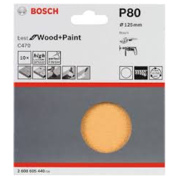 Bosch 10-delni set brusnih listova čičak Best for Wood and Paint  fi125 P80 | 2608605440 - Image 2