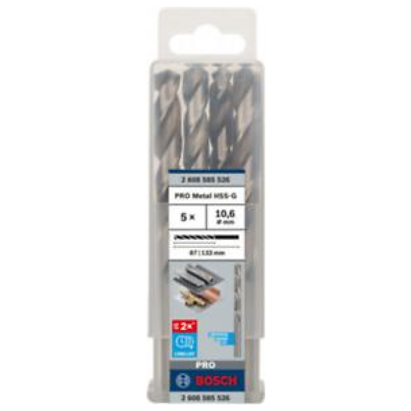 Bosch PRO 10,6×87×133 mm Metal HSS-G spiralna burgija pak.5 kom.| 2608585526 - Image 2