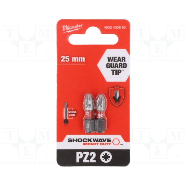 Udarni bitovi Milwaukee PZ SHOCKWAVE ojačani 1/4" PZ2 x 25mm / 2 kom | 4932430863 - Image 2