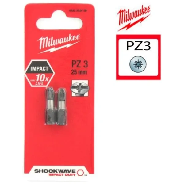 Udarni bitovi Milwaukee PZ SHOCKWAVE ojačani 1/4"  PZ3  / 2 kom | 4932430868