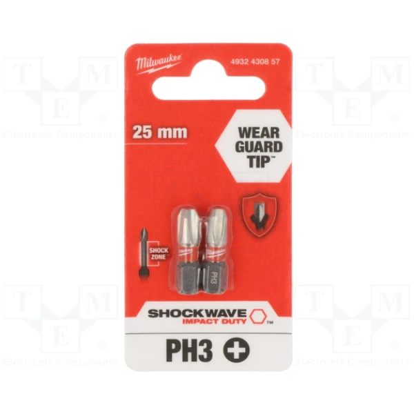 Udarni bitovi Milwaukee SHOCKWAVE ojačani 1/4" PH3 x 25mm / 2 kom  | 4932430857 - Image 2