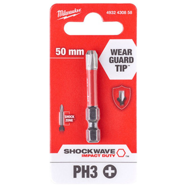 Udarni bitovi Milwaukee SHOCKWAVE ojačani PH3 x 50mm 1/4" | 4932430858