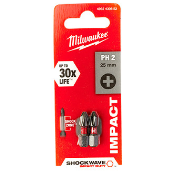 Udarni bitovi Milwaukee SHOCKWAVE ojačani 1/4" PH1 x 25mm / 2 kom | 4932430850 - Image 3