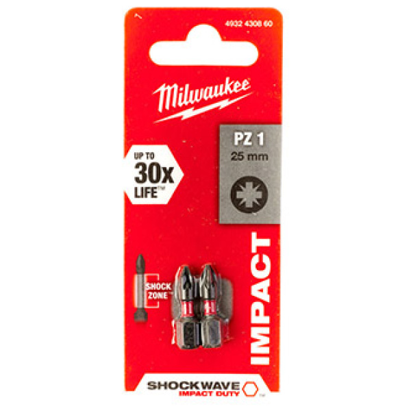 Udarni bitovi Milwaukee SHOCKWAVE ojačani PZ1x 25mm / 2 kom | 4932430860 - Image 2