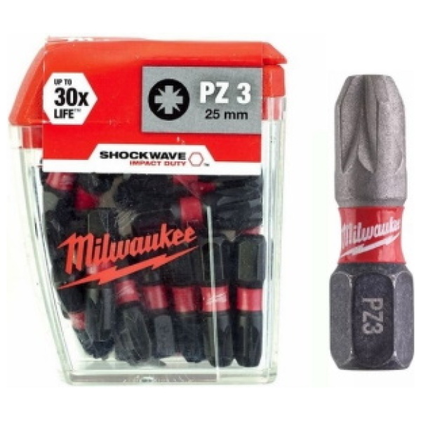 Udarni bitovi Milwaukee PZ SHOCKWAVE ojačani PZ3 x 25mm 1/4” / 25 kom  | 4932430869