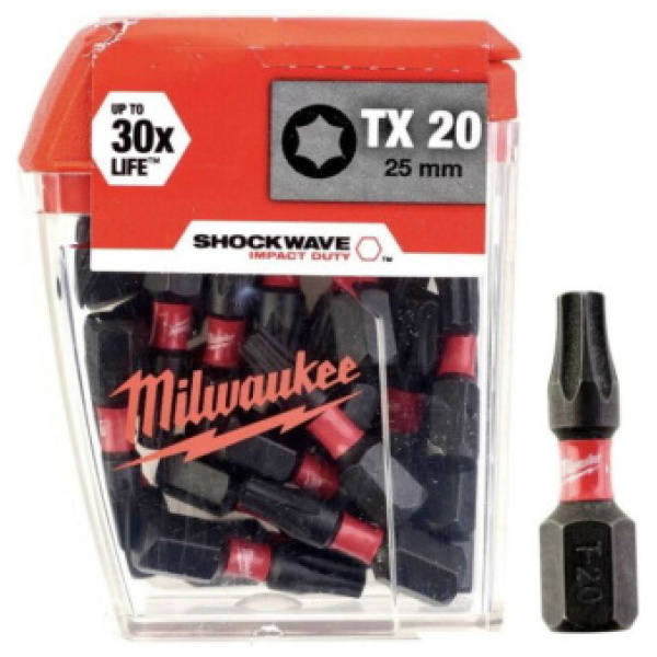 Udarni bitsevi Milwaukee TX SHOCKWAVE ojačani TX20 x 25mm 1/4” / 25 kom | 4932430875