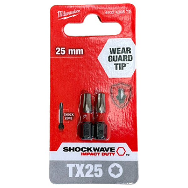 Udarni bitsevi Milwaukee TX SHOCKWAVE ojačani T25 x 25mm 1/4" / 2 kom | 4932430879