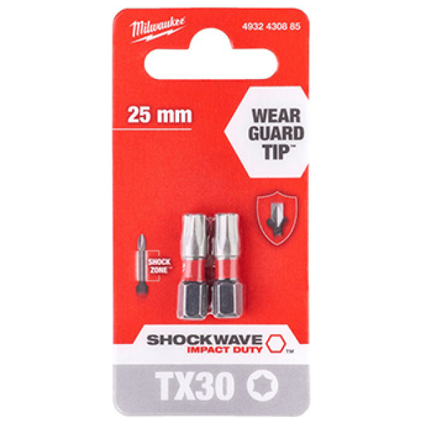 Udarni bitsevi Milwaukee TX SHOCKWAVE ojačani 1/4" TX30 x 25mm / 2 kom | 4932430885