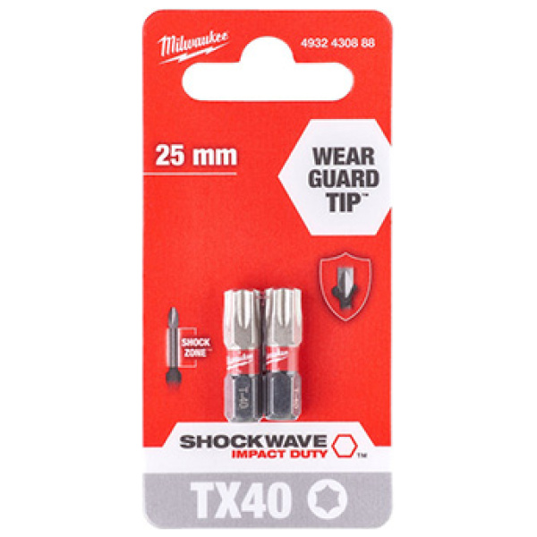 Udarni bitsevi Milwaukee TX SHOCKWAVE ojačani 1/4" TX40 x 25 mm / 2 kom | 4932430888