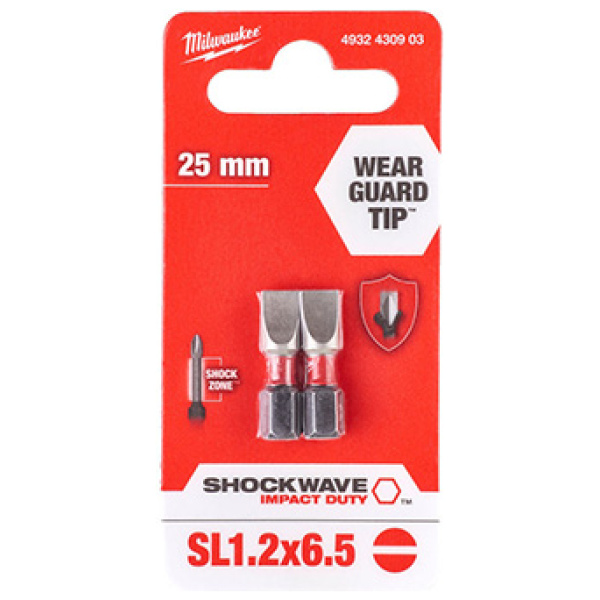 Udarni bitsevi Milwaukee SL SHOCKWAVE ojačani  SL1.2 x 6.5 x 25mm 1/4" / 2 kom | 4932430903