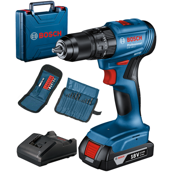 Bosch GSB 185-Li Aku vibraciona bušilica/odvrtač 18V 1x2,0 Ah + set pribora u koferu l 06019K3102