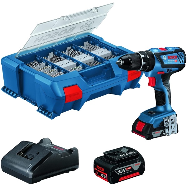 GSB 18V-45 Bosch Aku vibraciona buš/odvrtač+82-delni set L-Case 1x2.0Ah +1x4.0Ah | 0615A5008G