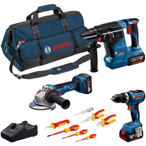 Aku set Bosch GSB 18V-65 + GWS 18V-11 + GBH 18V-24 C + 3 x GBA 18V 5,0Ah + VDE set ručnog alata + torba | 0615A5007H