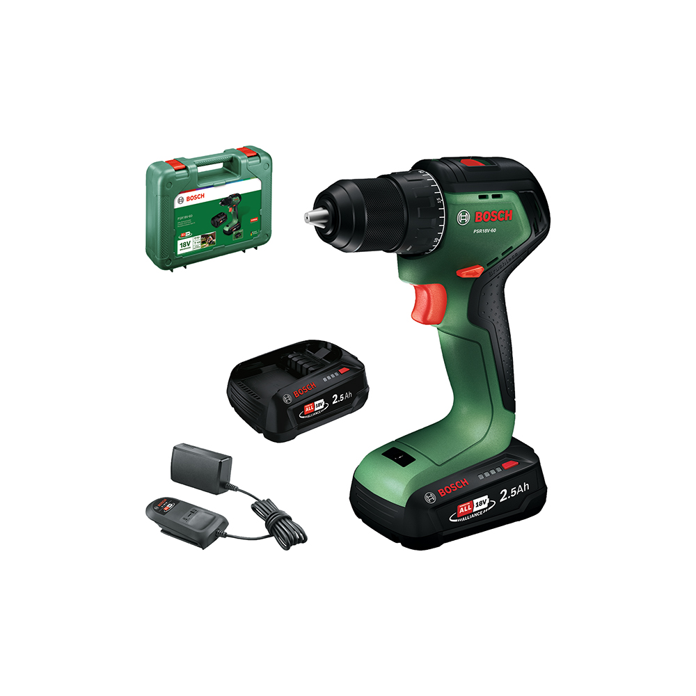 PSR18V-60 Bosch Aku bušilica-odvrtač 2x2,5Ah+punjač+kofer l 06039D7202