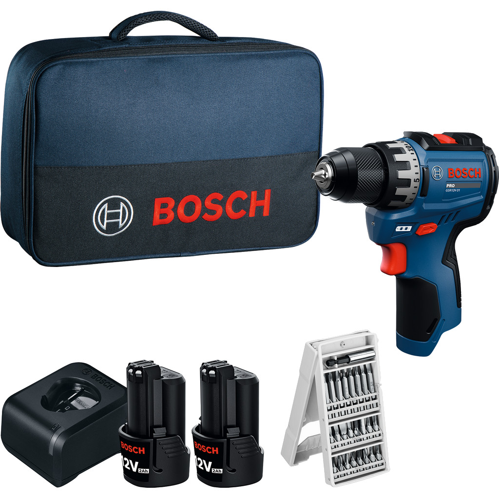 GSR 12V-31 PRO Bosch Akumulatorska bušilica-odvrtač 2x2.0Ah + set bitova + torba | 06019S6004
