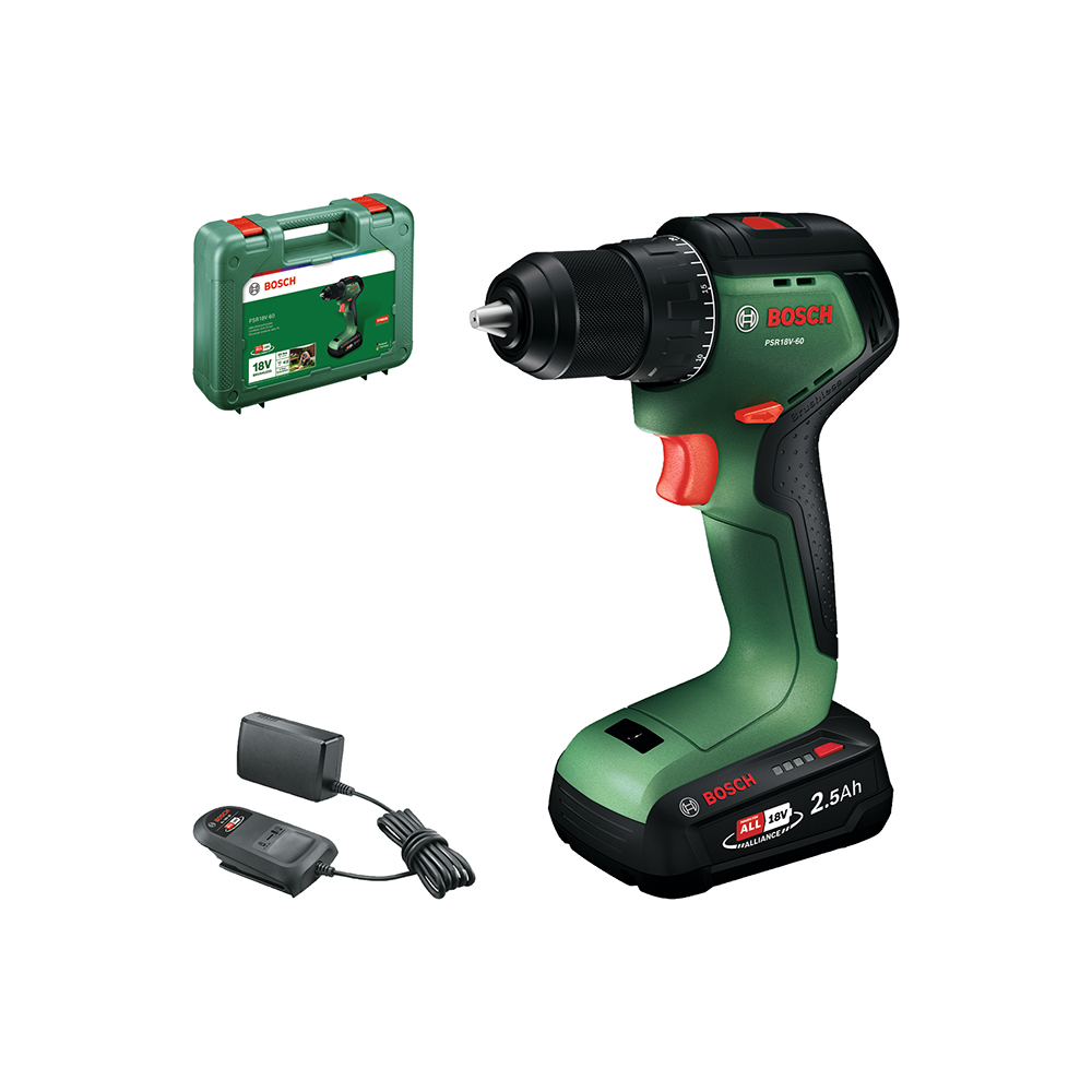 PSR18V-60 Bosch Aku bušilica-odvrtač 1x2,5Ah+punjač+kofer l 06039D7201