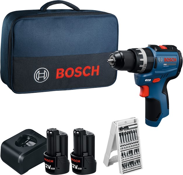 GSB 12V-31 Bosch PRO Aku.udarne bušilica-odvrtač 2 x 2.0Ah+punjač+set bitova u torbi | 06019S6103